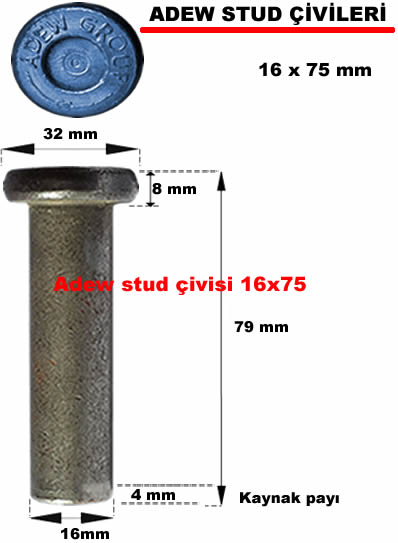 stud çivisi 16 mm