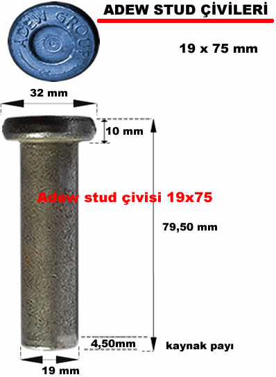 stud çivisi 19 mm
